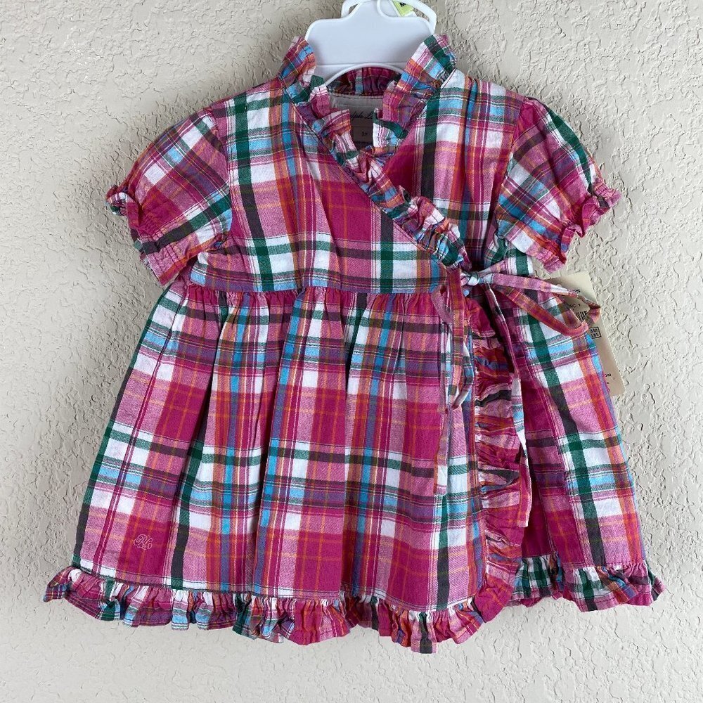NWT RALPH LAUREN Pink Plaid Wrap Dress Bloomer 3M